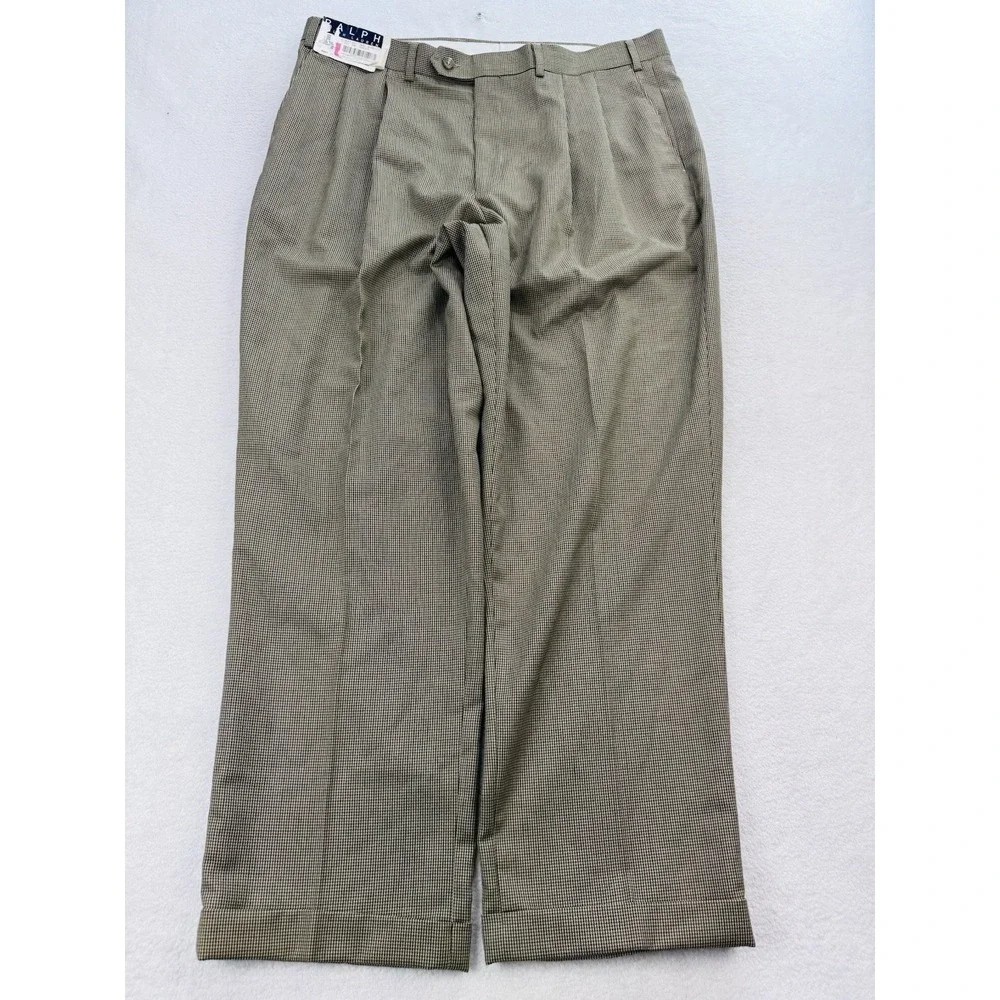 Ralph Lauren Mens Dress Pants 38x30 Brown Houndstooth Slacks Cuff 370217 NWT